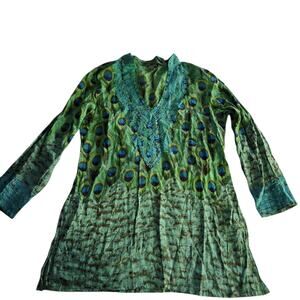 Sol women's XL Cotton Peacock tunic blouse colorful